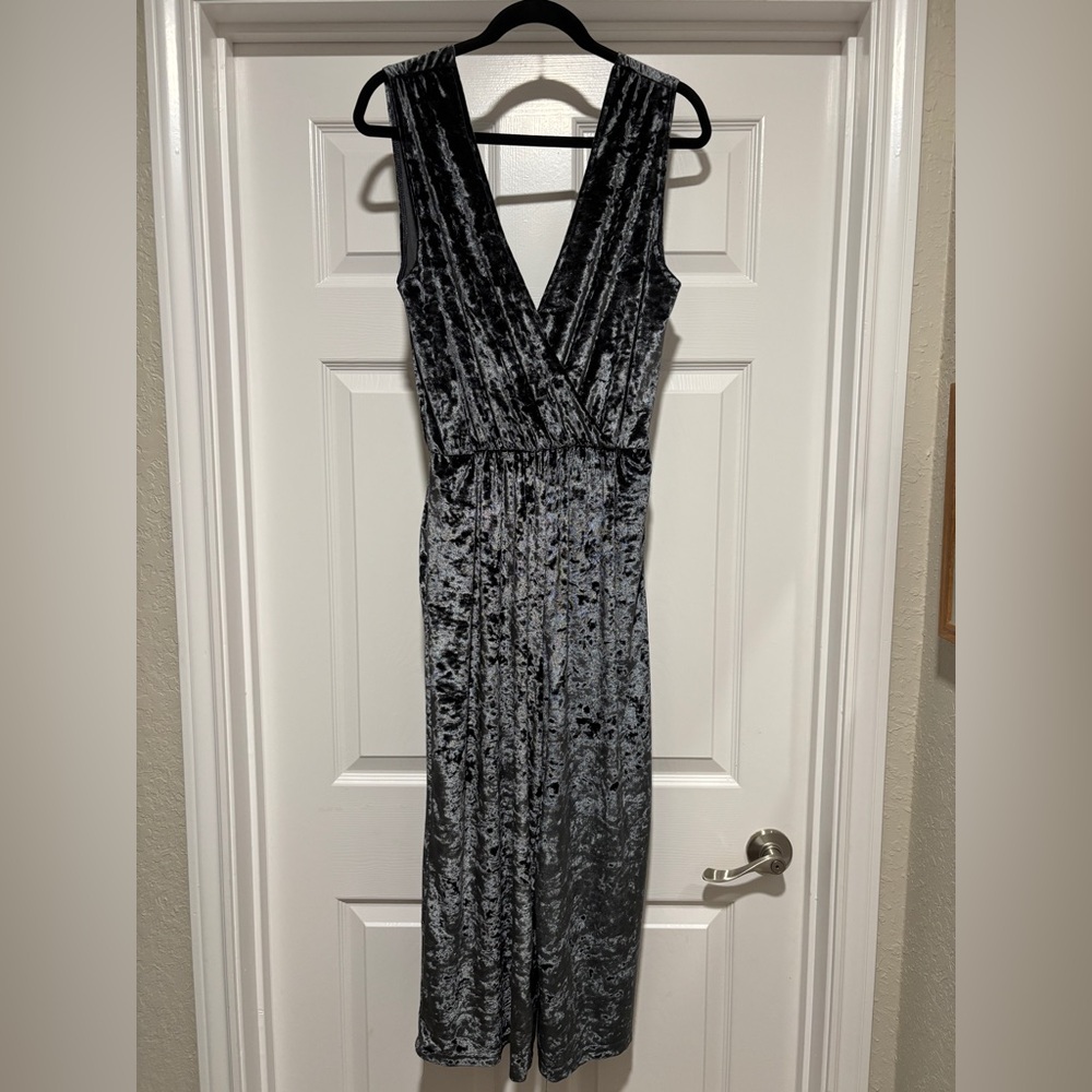 Coco + Jaimeson Crushed Velvet Romper Medium Gray V Neck